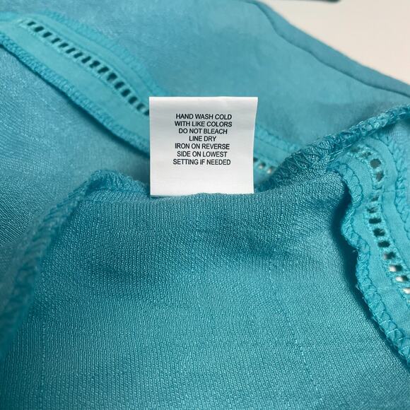 NY Collection Womens Large Aqua Button Up Top Lace Lightweight Feminine Comfy WT - Picture 9 of 13